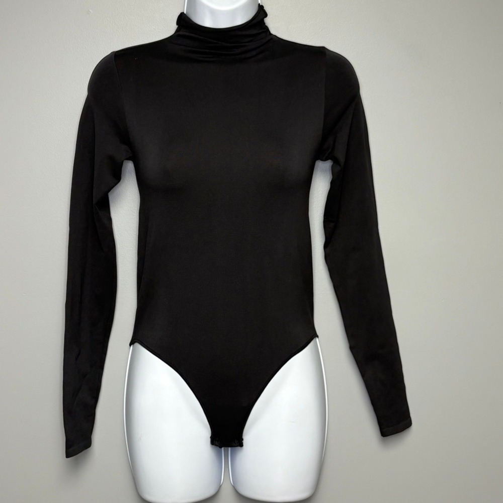 SKIMS Black Mock Neck Long Sleeve Slimming Bodysuit Shapewear Womens Sz S/M